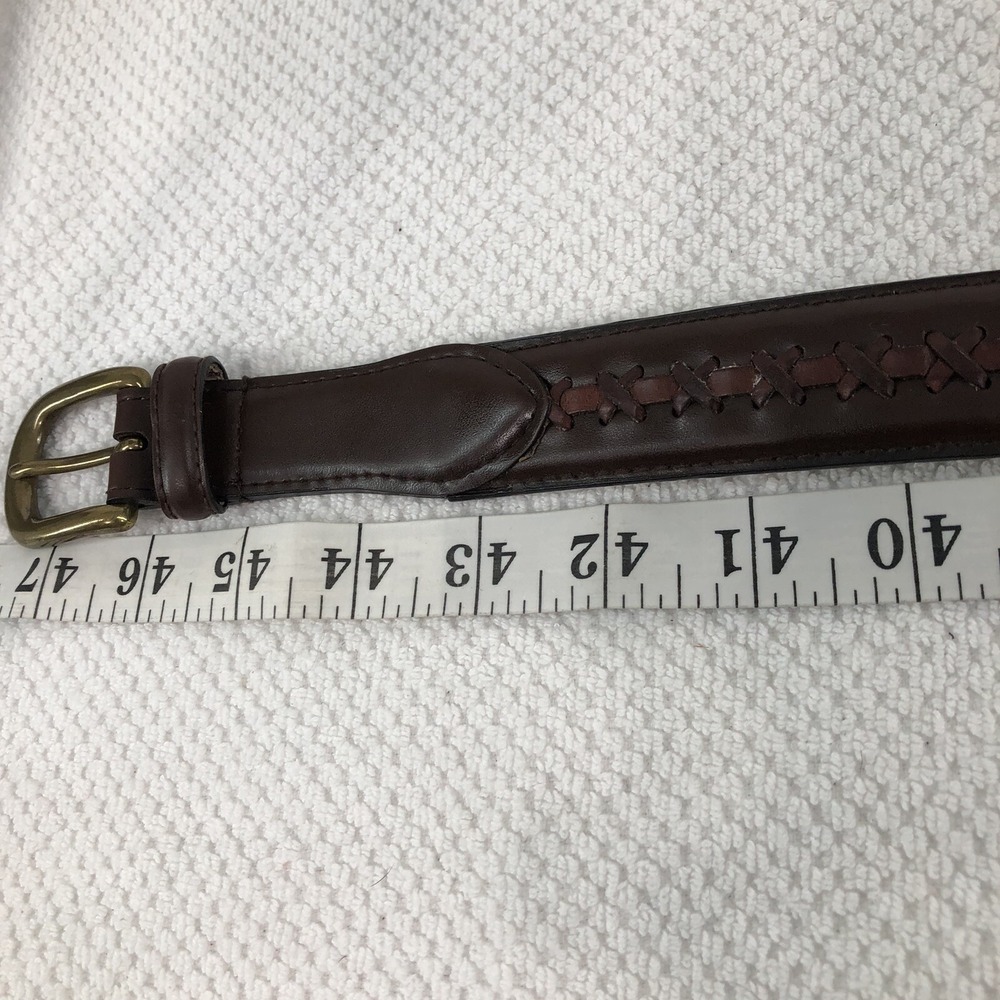 Designer Dress Belt 42 Brass Buckle Genuine Italian Calfskin Leather 1-1/4" Wide - Picture 10 of 11